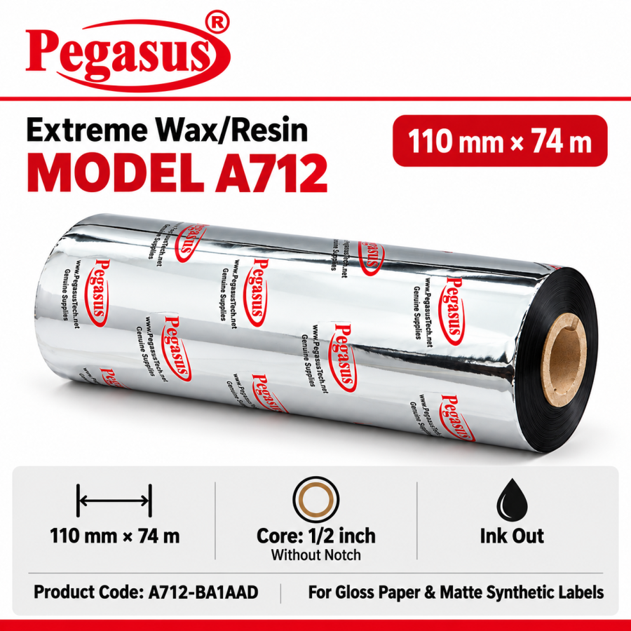 Extreme Wax/Resin-A712,110mmx74mtr,0.5 inch core With Notch,Ink Out